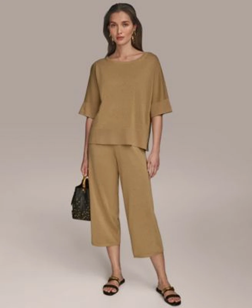 Donna Karan New York Womens Metallic Sweater Cropped Pants