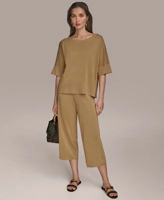 Donna Karan New York Womens Metallic Sweater Cropped Pants
