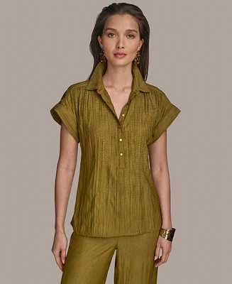 Donna Karan New York Women's Cap-Sleeve Crinkled Collared Shirt
