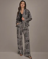 Donna Karan New York Women's Long Sleeve Geo Print Button Down Shirt