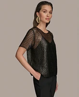 Donna Karan New York Women's Sequin Mesh Short-Sleeve Top