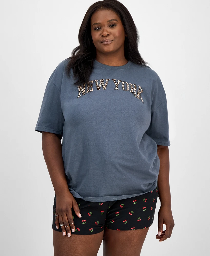 Rebellious One Trendy Plus Cotton Short-Sleeve Cheetah-Print New York Graphic T-Shirt