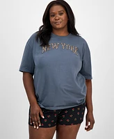 Rebellious One Trendy Plus Cotton Short-Sleeve Cheetah-Print New York Graphic T-Shirt