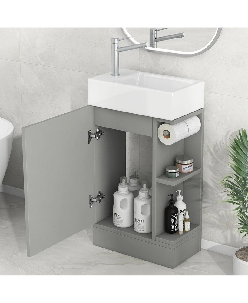 18.6" Bathroom Vanity with Sink, Bathroom Vanity Cabinet with Two-tier Shelf, Left or Right Orientation, Grey