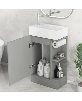 18.6" Bathroom Vanity with Sink, Bathroom Vanity Cabinet with Two-tier Shelf, Left or Right Orientation, Grey