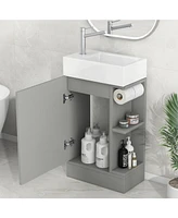 18.6" Bathroom Vanity with Sink, Bathroom Vanity Cabinet with Two-tier Shelf, Left or Right Orientation, Grey