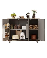 Geometric Kitchen Island with Drop Leaf, Storage, and Towel Rack