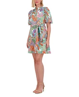 Vince Camuto Women's Printed Puff-Sleeve Cotton Dress