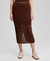 And Now This Women's Crochet Pull-On Cotton Midi Skirt
