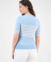Nautica Jeans Women's Striped Button-Trim Short-Sleeve Sweater