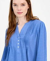 Tommy Hilfiger Women's Dobby Cotton Pintucked Tunic