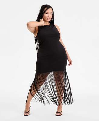 Bar Iii Plus Fringe Halter Dress, Exclusively at Macy's