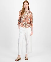 Tommy Hilfiger Women's Floral-Print Ruched-Sleeve Top