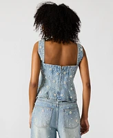 Steve Madden Women's Fiorella Denim Peplum Top