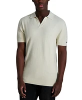 Karl Lagerfeld Paris Men's Short Sleeve Textured Open Collar Polo Shirt