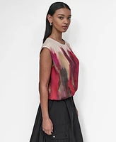 Dkny Women's Printed Cap-Sleeve Crewneck Top