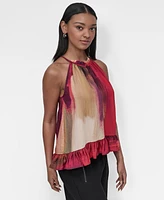 Dkny Women's Printed High-Neck Sleeveless Peplum Top