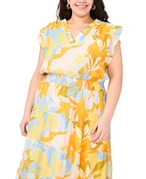 Msk Plus Printed Flutter-Sleeve Tiered Maxi Dress