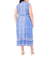 Msk Plus Zip-Front Border-Print Belted Midi Dress