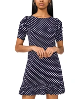 Msk Women's Round-Neck Puff-Sleeve Ruffle-Hem Shift Dress