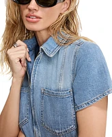Good American Women's Fit For Success Lite Denim Short-Sleeve Romper