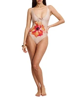 Good American Women's Floral Satin Deep Dive One-Piece Swimsuit