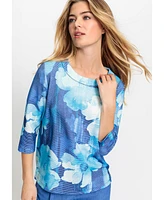 Olsen Women's Floral Rib Knit Jersey Top