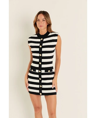 endless rose Women's Mock Neck Striped Mini Dress