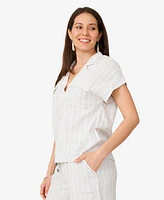 Cable & Gauge Women's Linen Blend Camp Shirt