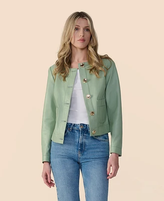Furniq Uk Women's Cropped Leather Jacket