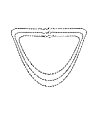 Bling Jewelry Set of 3 Classic Rope Chain Necklace Stainless Steel 18, 20 & 24 Inch