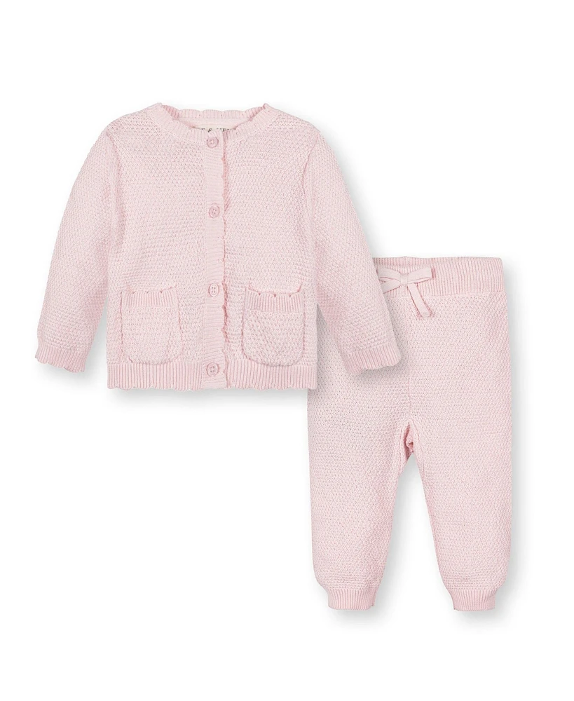 Hope & Henry Baby Organic Long Sleeve Scallop Edge Cardigan Legging Sweater Set