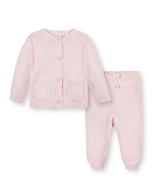 Hope & Henry Baby Organic Long Sleeve Scallop Edge Cardigan Legging Sweater Set