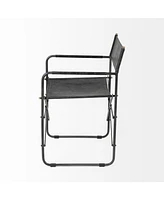 Metal Frame Dining Arm Chair with Leather Seat and Open Back Design