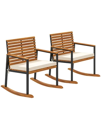 Outsunny 2PCS Outdoor Rocking Chair, Wooden Outdoor Rockers,