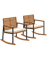 Outsunny 2PCS Outdoor Rocking Chair, Wooden Outdoor Rockers,