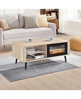 Kings Brand Furniture Nathan Coffee Table with Open and Close Shelving Perfect for Living Room (Oak with Black Front Panel)