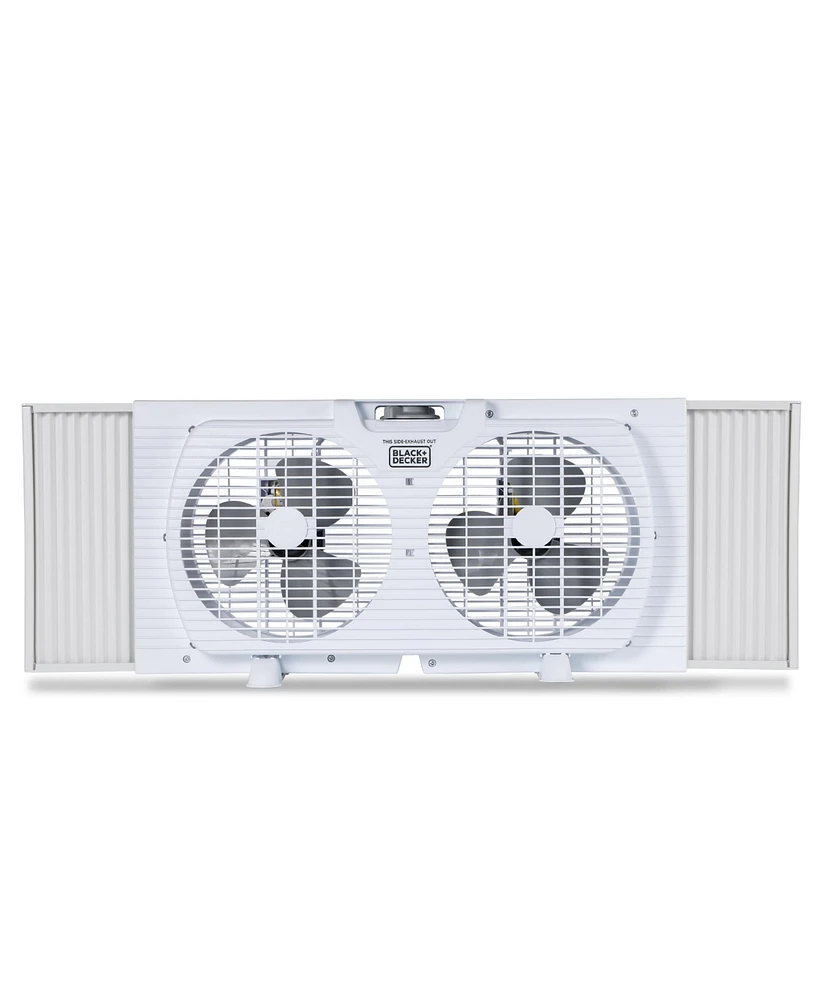 Black+Decker 9" Dual Window Fan for Window Screen with 2 Speed Settings, Twin Window Fan with Mechanical Controls and Removable Legs,Black