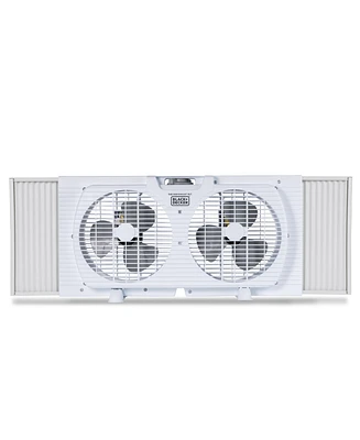 Black+Decker 9" Dual Window Fan for Window Screen with 2 Speed Settings, Twin Window Fan with Mechanical Controls and Removable Legs,Black