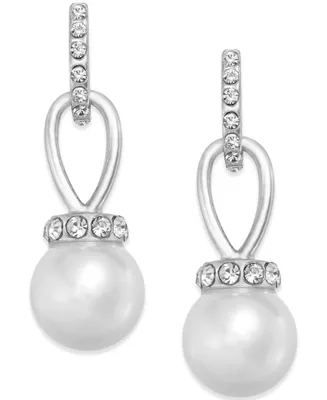 Charter Club Imitation Pearl and Pave Drop Earrings, Created for Macy's