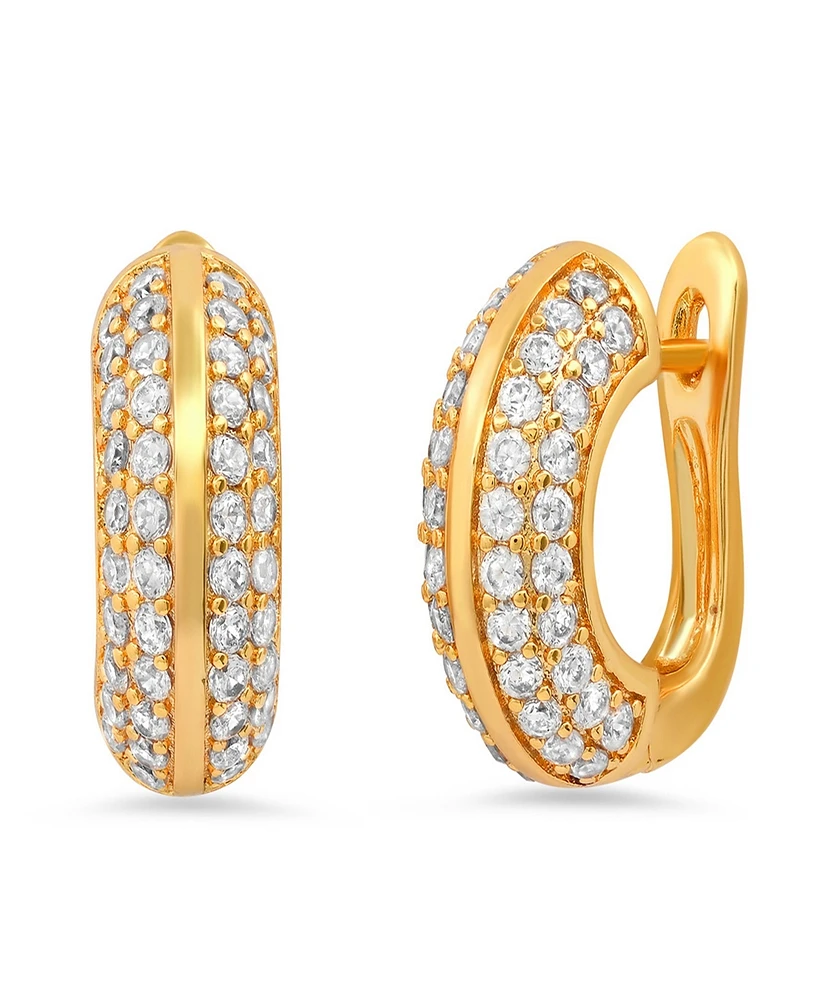 Steeltime Women's 18K Gold Plated Brass Simulated Diamonds Hoop Earrings