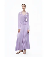 Nocturne Women's Long Sleeve Maxi Dress with Accessory Detail