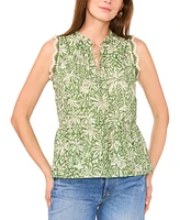 Vince Camuto Women's Peplum-Hem Floral-Print Crocheted-Trim Top