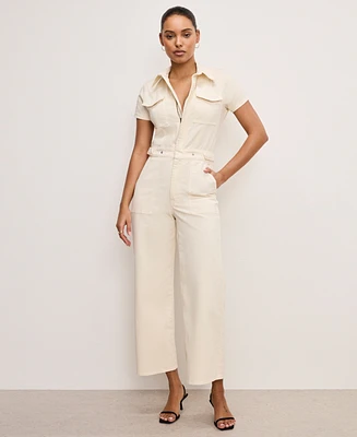 Good American Women's Fit For Success Twill Palazzo Cropped Jumpsuit