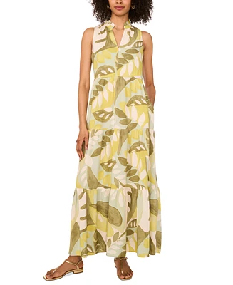 Vince Camuto Women's Split-Neck Tiered Ruffled Dress