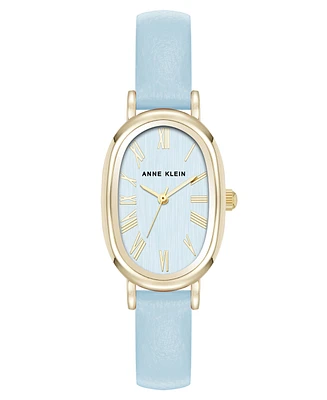 Anne Klein Women's Quartz Oval Light Blue Polyurethane Leather and Gold-Tone Metal Alloy Watch, 23mm