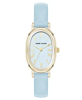 Anne Klein Women's Quartz Oval Light Blue Polyurethane Leather and Gold-Tone Metal Alloy Watch, 23mm