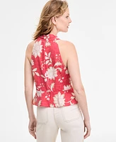 Tommy Hilfiger Women's Floral-Print Sleeveless Peplum Halter Top