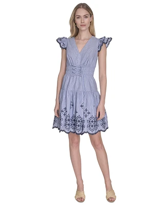 Vince Camuto Women's Day Cotton Embroidered Cap-Sleeve Dress