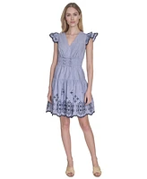 Vince Camuto Women's Day Cotton Embroidered Cap-Sleeve Dress